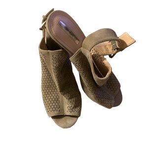 Tahari brown suede high heel peekaboo toe shoe